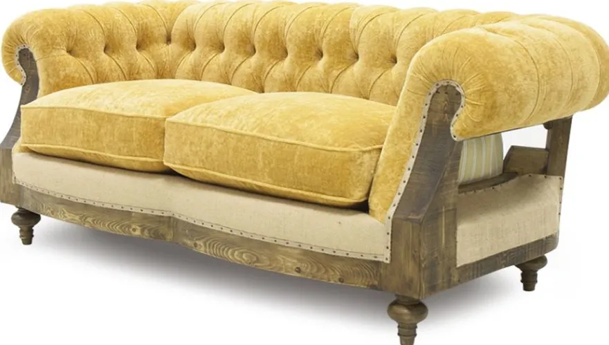 Casa Padrino Luxus Chesterfield Sofa Gelb / Beige / Braun 215 x 100 x H. 72 cm - Wohnzimmer Sofa - Hotel Sofa - Wohnzimmer Möbel - Chesterfield Möbel - Luxus Möbel - Luxus Einrichtung