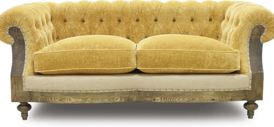 Casa Padrino Luxus Chesterfield Sofa Gelb / Beige / Braun 215 x 100 x H. 72 cm - Wohnzimmer Sofa - Hotel Sofa - Wohnzimmer Möbel - Chesterfield Möbel - Luxus Möbel - Luxus Einrichtung