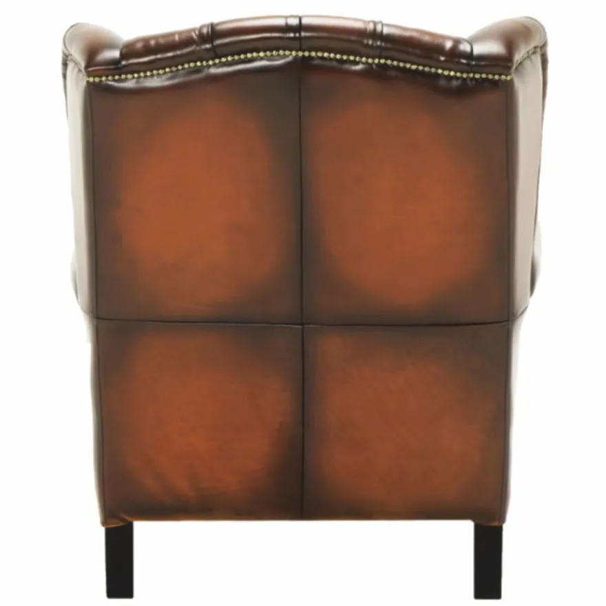 Casa Padrino Luxus Chesterfield Leder Ohrensessel Vintage Braun / Schwarz H. 105 cm