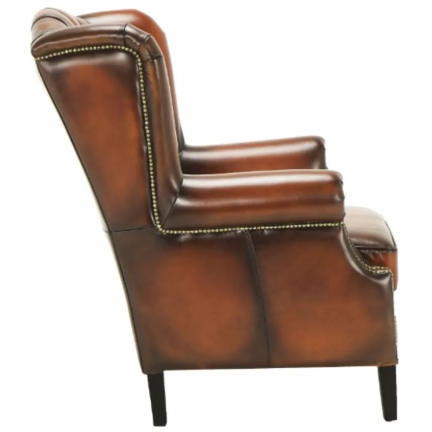 Casa Padrino Luxus Chesterfield Leder Ohrensessel Vintage Braun / Schwarz H. 105 cm
