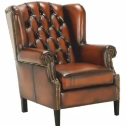 Casa Padrino Luxus Chesterfield Leder Ohrensessel Vintage Braun / Schwarz H. 105 cm