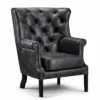 Casa Padrino Luxus Chesterfield Leder Sessel Vintage Dunkelgrau / Schwarz H. 115 cm