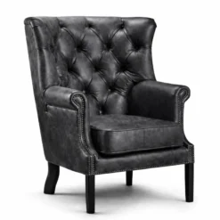 Casa Padrino Luxus Chesterfield Leder Sessel Vintage Dunkelgrau / Schwarz H. 115 cm