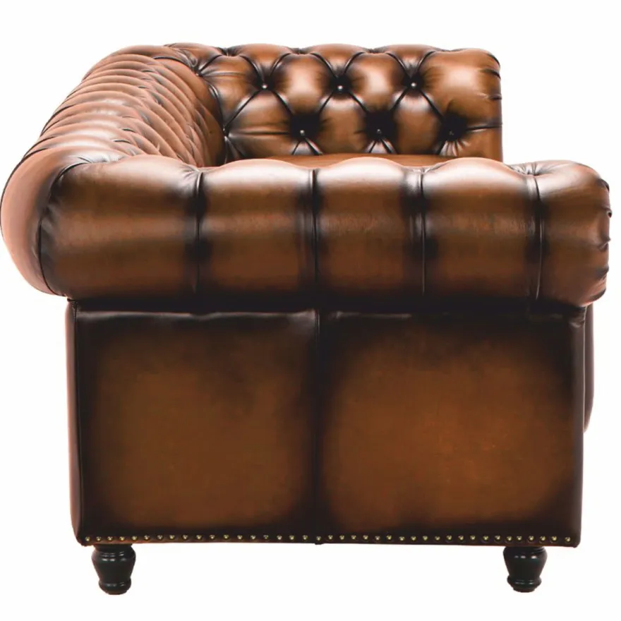 Casa Padrino Luxus Chesterfield Echtleder Sofa Vintage Braun / Dunkelbraun 240 cm
