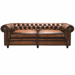 Casa Padrino Luxus Chesterfield Echtleder Sofa Vintage Braun / Dunkelbraun 240 cm