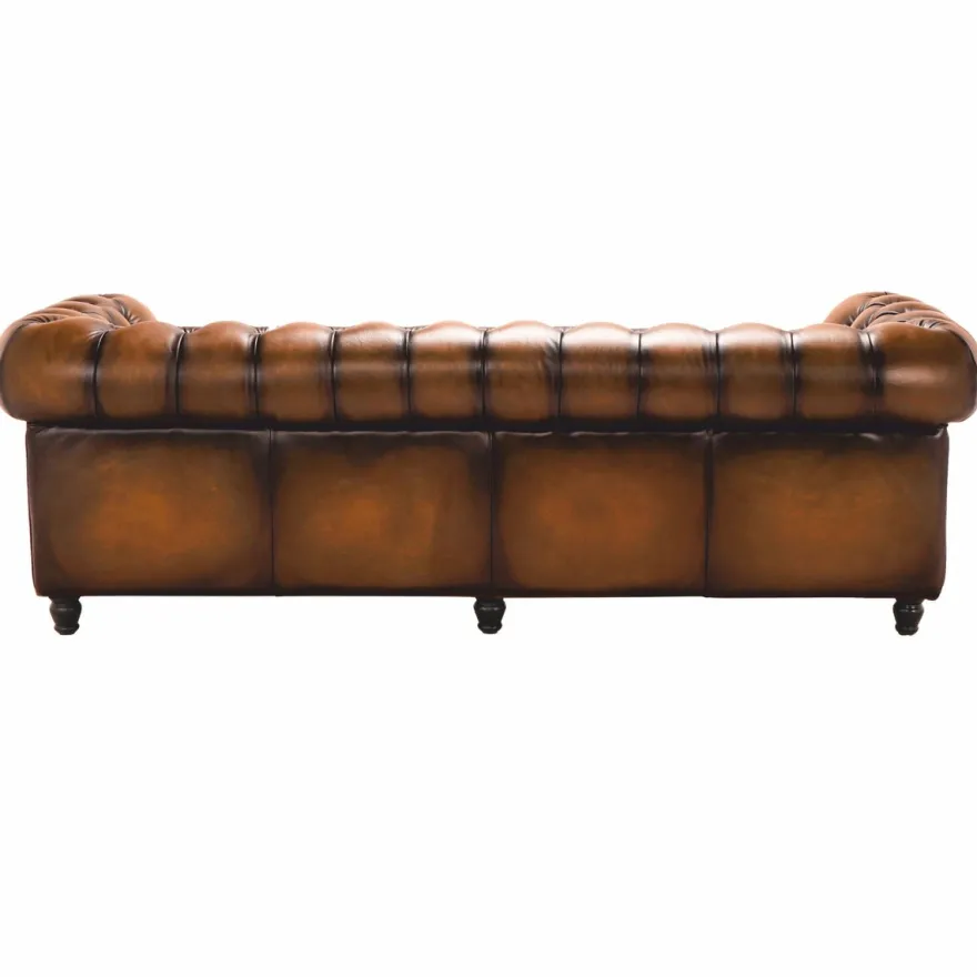 Casa Padrino Luxus Chesterfield Echtleder Sofa Vintage Braun / Dunkelbraun 240 cm