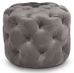 Casa Padrino Luxus Chesterfield Samt Hocker Grau Ø 53 x H. 41 cm - Runder Sitzhocker - Chesterfield Möbel