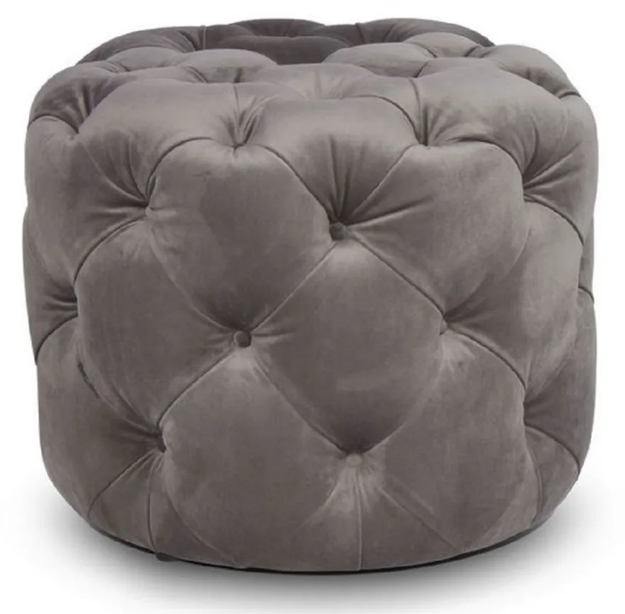 Casa Padrino Luxus Chesterfield Samt Hocker Grau Ø 53 x H. 41 cm - Runder Sitzhocker - Chesterfield Möbel