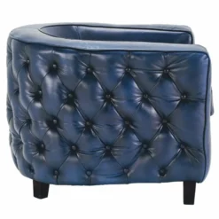 Casa Padrino Luxus Chesterfield Echtleder Sessel Blau / Schwarz - Leder Möbel
