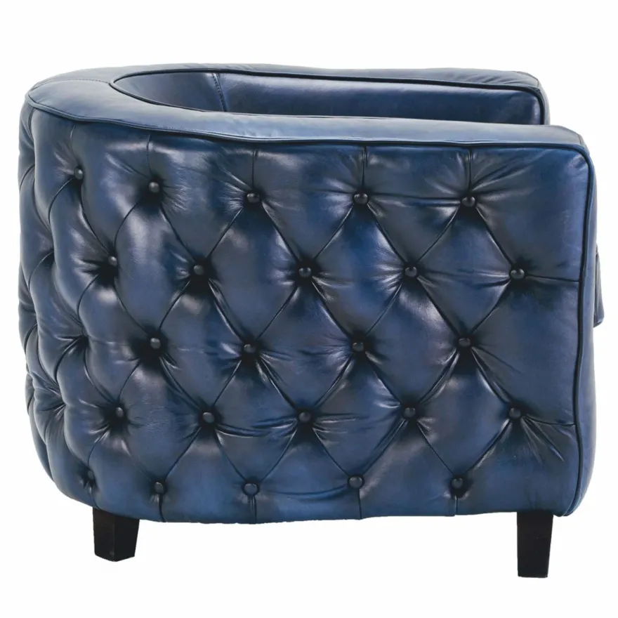 Casa Padrino Luxus Chesterfield Echtleder Sessel Blau / Schwarz - Leder Möbel