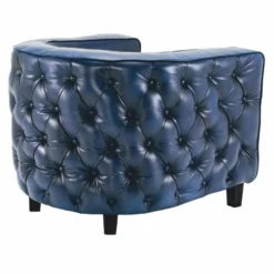 Casa Padrino Luxus Chesterfield Echtleder Sessel Blau / Schwarz - Leder Möbel