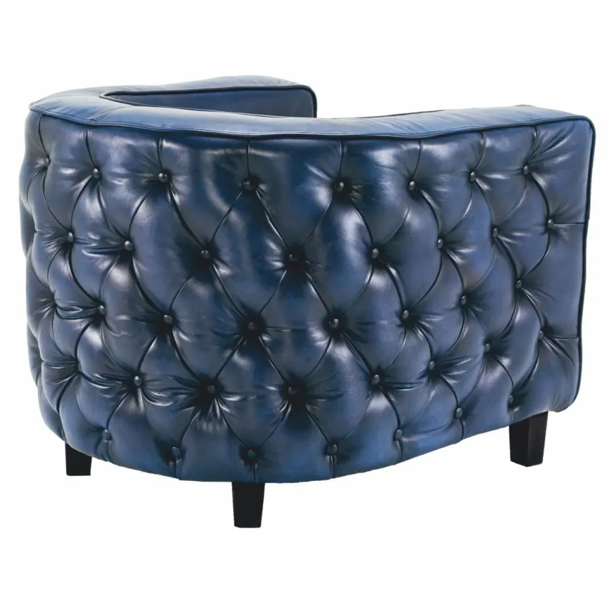 Casa Padrino Luxus Chesterfield Echtleder Sessel Blau / Schwarz - Leder Möbel