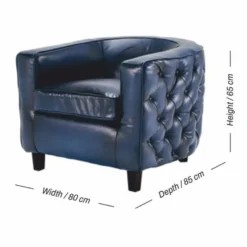 Casa Padrino Luxus Chesterfield Echtleder Sessel Blau / Schwarz - Leder Möbel