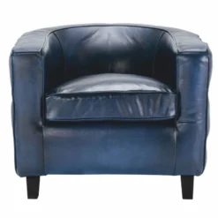 Casa Padrino Luxus Chesterfield Echtleder Sessel Blau / Schwarz - Leder Möbel