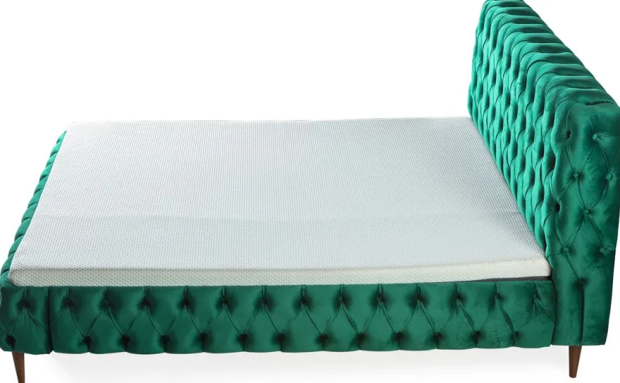 Casa Padrino Luxus Chesterfield Doppelbett Grün / Braun - Verschiedene Größen - Modernes Bett mit Matratze und Sitzbank - Schlafzimmer Möbel