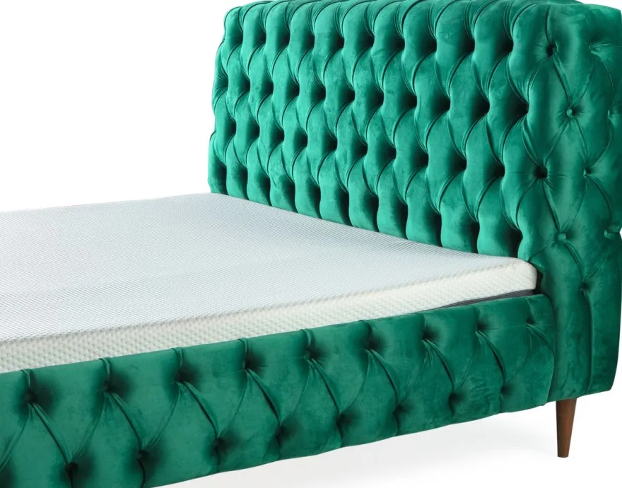 Casa Padrino Luxus Chesterfield Doppelbett Grün / Braun - Verschiedene Größen - Modernes Bett mit Matratze und Sitzbank - Schlafzimmer Möbel