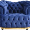 Casa Padrino Luxus Chesterfield Samt Sessel Blau / Gold / Schwarz 110 cm
