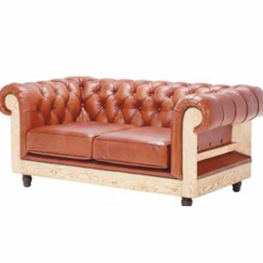 Casa Padrino Luxus Chesterfield Leder Sofa Hellbraun / Naturfarben / Dunkelbraun 180 cm