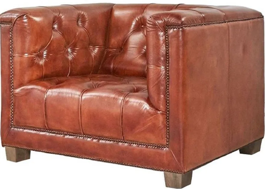 Casa Padrino Luxus Chesterfield Echtleder Sessel Braun 110 cm - Echtleder Möbel