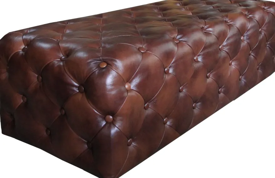 Casa Padrino Luxus Chesterfield Echtleder Fußhocker Dunkelbraun 140 x 60 x H. 42 cm - Luxus Möbel