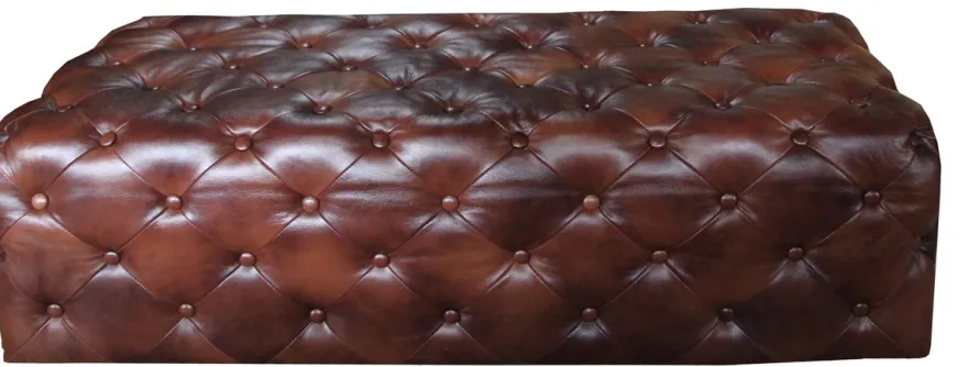 Casa Padrino Luxus Chesterfield Echtleder Fußhocker Dunkelbraun 140 x 60 x H. 42 cm - Luxus Möbel