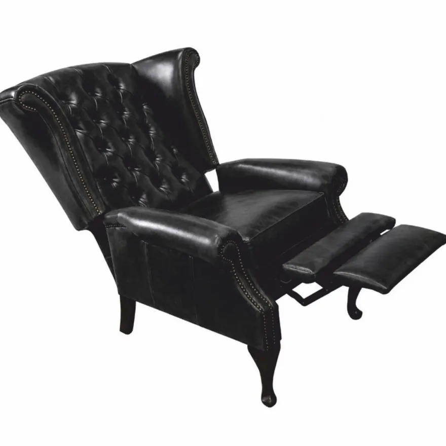 Casa Padrino Luxus Chesterfield Leder Fernsehsessel Vintage Schwarz / Schwarz H. 110 cm - Echtleder Wohnzimmer Sessel