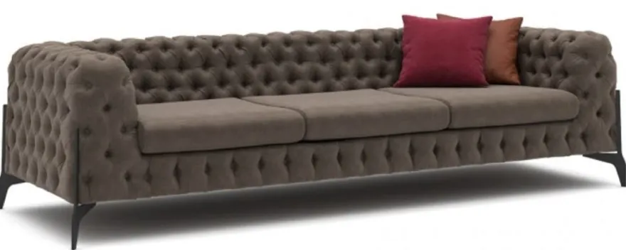 Casa Padrino Luxus Chesterfield Sofa Grau / Schwarz 269 x 91 x H. 62 cm - Wohnzimmer Sofa - Chesterfield Wohnzimmer Möbel
