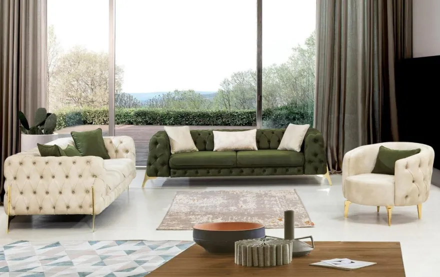 Casa Padrino Luxus Chesterfield Schlafsofa Dunkelgrün / Gold 250 x 95 x H. 72 cm - Modernes Wohnzimmer Sofa - Chesterfield Wohnzimmer Möbel