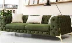 Casa Padrino Luxus Chesterfield Schlafsofa Dunkelgrün / Gold 250 x 95 x H. 72 cm - Modernes Wohnzimmer Sofa - Chesterfield Wohnzimmer Möbel