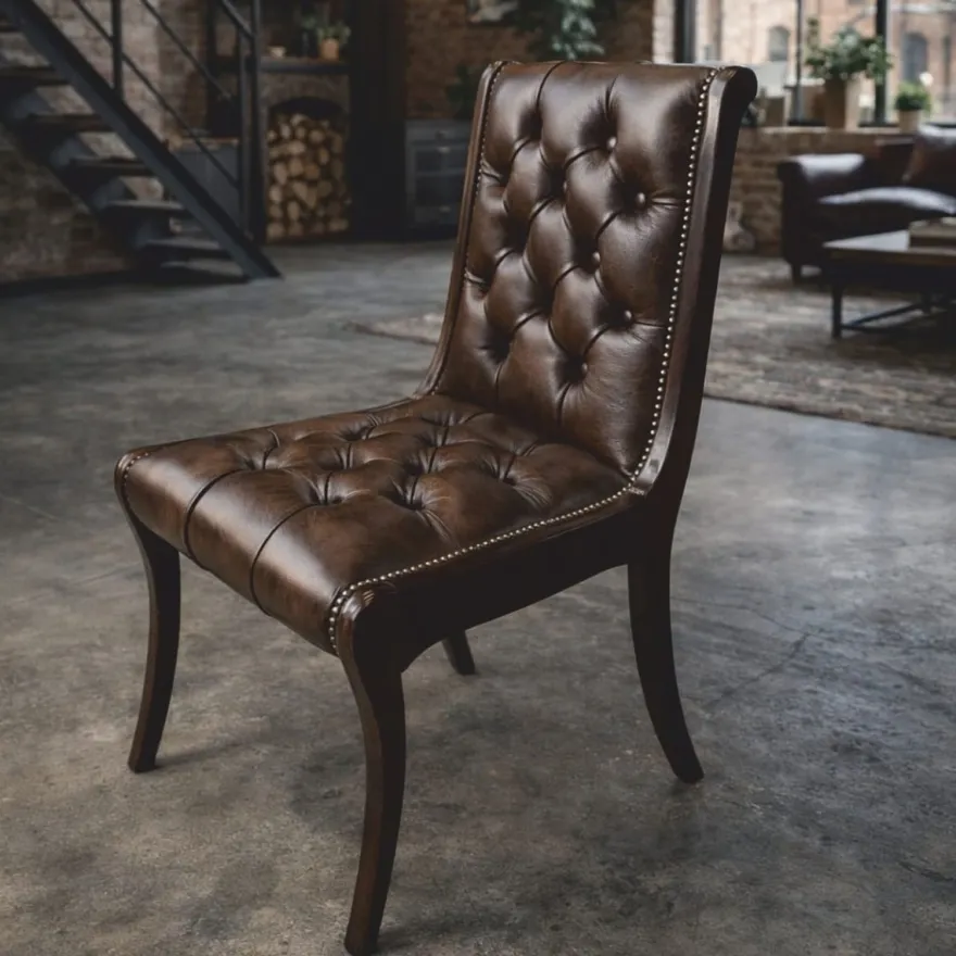 Casa Padrino Luxus Chesterfield Leder Esszimmer Stuhl Dunkelbraun H. 95 cm - Luxus Möbel
