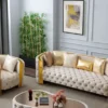 Casa Padrino Luxus Chesterfield 3er Sofa Creme / Gold 260 x 100 x H. 75 cm - Chesterfield Wohnzimmer Sofa - Wohnzimmer Möbel - Chesterfield Möbel - Luxus Möbel - Luxus Einrichtung - Möbel Luxus