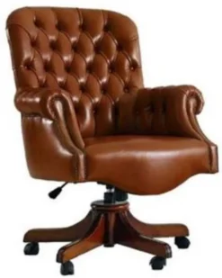 Casa Padrino Luxus Chesterfield Bürostuhl Braun 78 x 80 x H. 110-120 cm - Höhenverstellbarer Schreibtischstuhl mit Echtleder - Büromöbel - Chesterfield Möbel - Echtleder Möbel