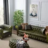 Casa Padrino Luxus Chesterfield Kunstleder Sofa Grün / Dunkelbraun 235 x 90 x H. 75 cm - Wohnzimmer Sofa - Wohnzimmer Möbel - Luxus Möbel - Wohnzimmer Einrichtung - Luxus Einrichtung - Möbel Luxus