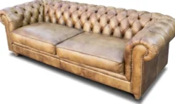 Casa Padrino Luxus Chesterfield Leder Sofa Vintage Hellbraun 240 x 100 x H. 80 cm - Echtleder Wohnzimmer Sofa - Wohnzimmer Möbel - Chesterfield Möbel - Luxus Möbel - Luxus Wohnzimmer Einrichtung