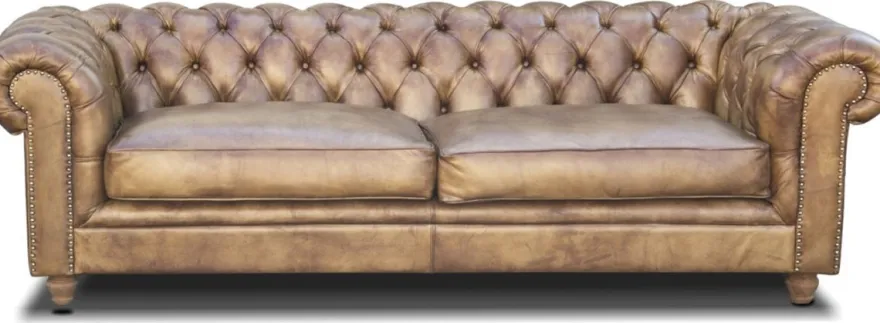 Casa Padrino Luxus Chesterfield Leder Sofa Vintage Hellbraun 240 x 100 x H. 80 cm - Echtleder Wohnzimmer Sofa - Wohnzimmer Möbel - Chesterfield Möbel - Luxus Möbel - Luxus Wohnzimmer Einrichtung