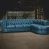 Casa Padrino Luxus Chesterfield Leder Ecksofa Vintage Blau 293 cm - Chesterfield Möbel