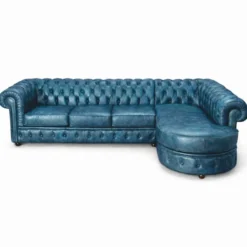 Casa Padrino Luxus Chesterfield Leder Ecksofa Vintage Blau 293 cm - Chesterfield Möbel