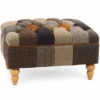 Casa Padrino Luxus Chesterfield Patchwork Hocker Bunt / Naturfarben 90 cm - Rechteckiger Fußhocker - Chesterfield Möbel - Patchwork Möbel