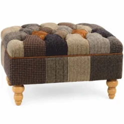 Casa Padrino Luxus Chesterfield Patchwork Hocker Bunt / Naturfarben 90 cm - Rechteckiger Fußhocker - Chesterfield Möbel - Patchwork Möbel