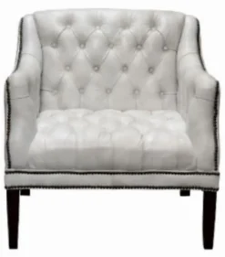 Casa Padrino Luxus Chesterfield Sessel aus Echtleder in Weiß mit schwarzen Füßen 80 x 84 x H. 79 cm