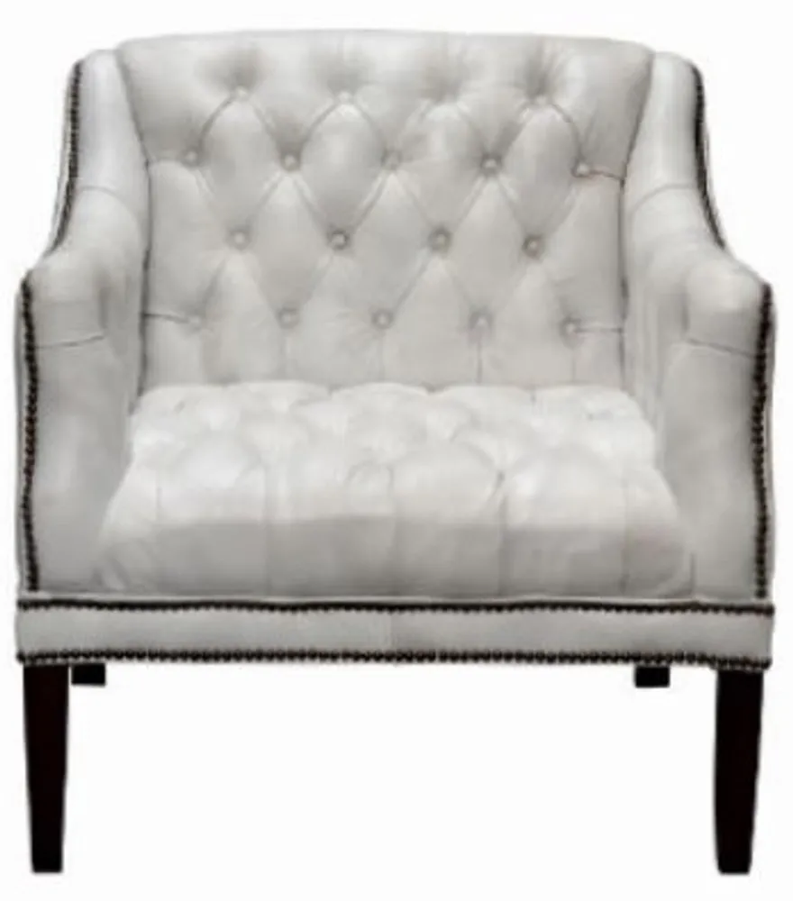 Casa Padrino Luxus Chesterfield Sessel aus Echtleder in Weiß mit schwarzen Füßen 80 x 84 x H. 79 cm