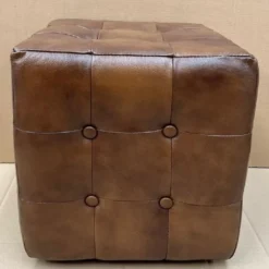 Casa Padrino Luxus Chesterfield Leder Hocker Braun 40 x 40 x H. 40 cm - Echtleder Fußhocker - Echtleder Würfelhocker - Chesterfield Wohnzimmer - Echtleder Möbel - Luxus Möbel
