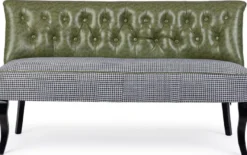 Casa Padrino Luxus Chesterfield Kunstleder Sofa Dunkelgrün / Weiß / Schwarz 136 x 66 x H. 76 cm - Wohnzimmer Sofa - Wohnzimmer Möbel - Chesterfield Möbel - Luxus Möbel - Luxus Einrichtung