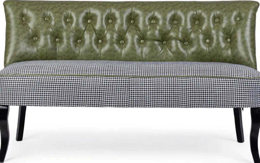 Casa Padrino Luxus Chesterfield Kunstleder Sofa Dunkelgrün / Weiß / Schwarz 136 x 66 x H. 76 cm - Wohnzimmer Sofa - Wohnzimmer Möbel - Chesterfield Möbel - Luxus Möbel - Luxus Einrichtung