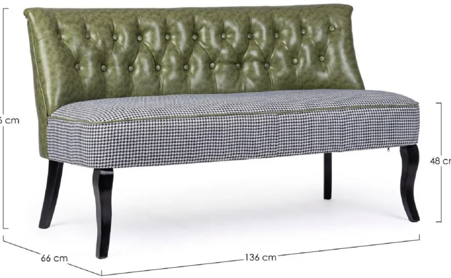 Casa Padrino Luxus Chesterfield Kunstleder Sofa Dunkelgrün / Weiß / Schwarz 136 x 66 x H. 76 cm - Wohnzimmer Sofa - Wohnzimmer Möbel - Chesterfield Möbel - Luxus Möbel - Luxus Einrichtung