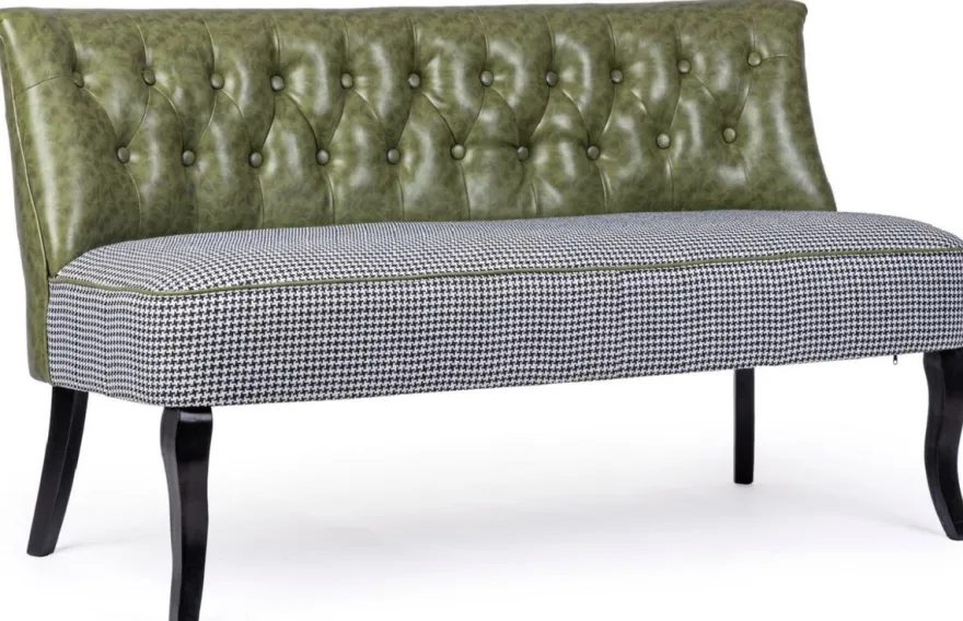 Casa Padrino Luxus Chesterfield Kunstleder Sofa Dunkelgrün / Weiß / Schwarz 136 x 66 x H. 76 cm - Wohnzimmer Sofa - Wohnzimmer Möbel - Chesterfield Möbel - Luxus Möbel - Luxus Einrichtung
