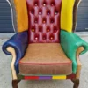 Casa Padrino Luxus Chesterfield Ohrensessel Mehrfarbig / Dunkelbraun 98 x 90 x H. 110 cm - Echtleder Chesterfield Wohnzimmer Sessel - Wohnzimmer Möbel - Chesterfield Möbel - Luxus Leder Möbel