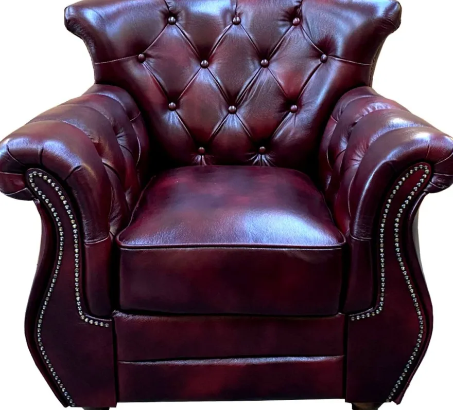 Casa Padrino Luxus Chesterfield Echtleder Sessel Bordeauxrot Braun - Echtleder Möbel Ledersessel - Echtes Leder