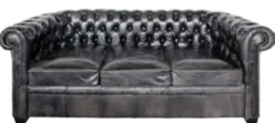 Casa Padrino Luxus Chesterfield Büffelleder Sofa Vintage Schwarz 222 x 92 x H. 73 cm - Luxus Möbel