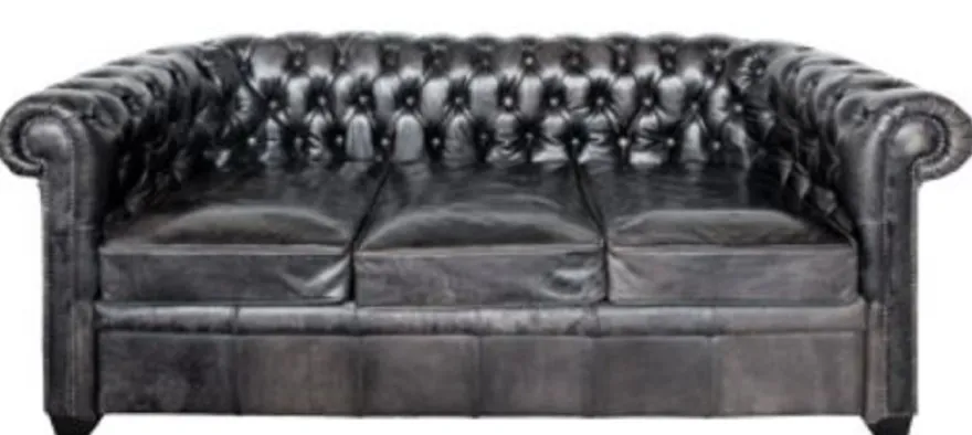 Casa Padrino Luxus Chesterfield Büffelleder Sofa Vintage Schwarz 222 x 92 x H. 73 cm - Luxus Möbel